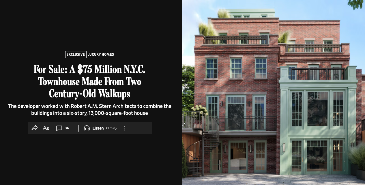 For Sale: A $75 Million N.Y.C. Townhouse Made From Two Century-Old Walkups